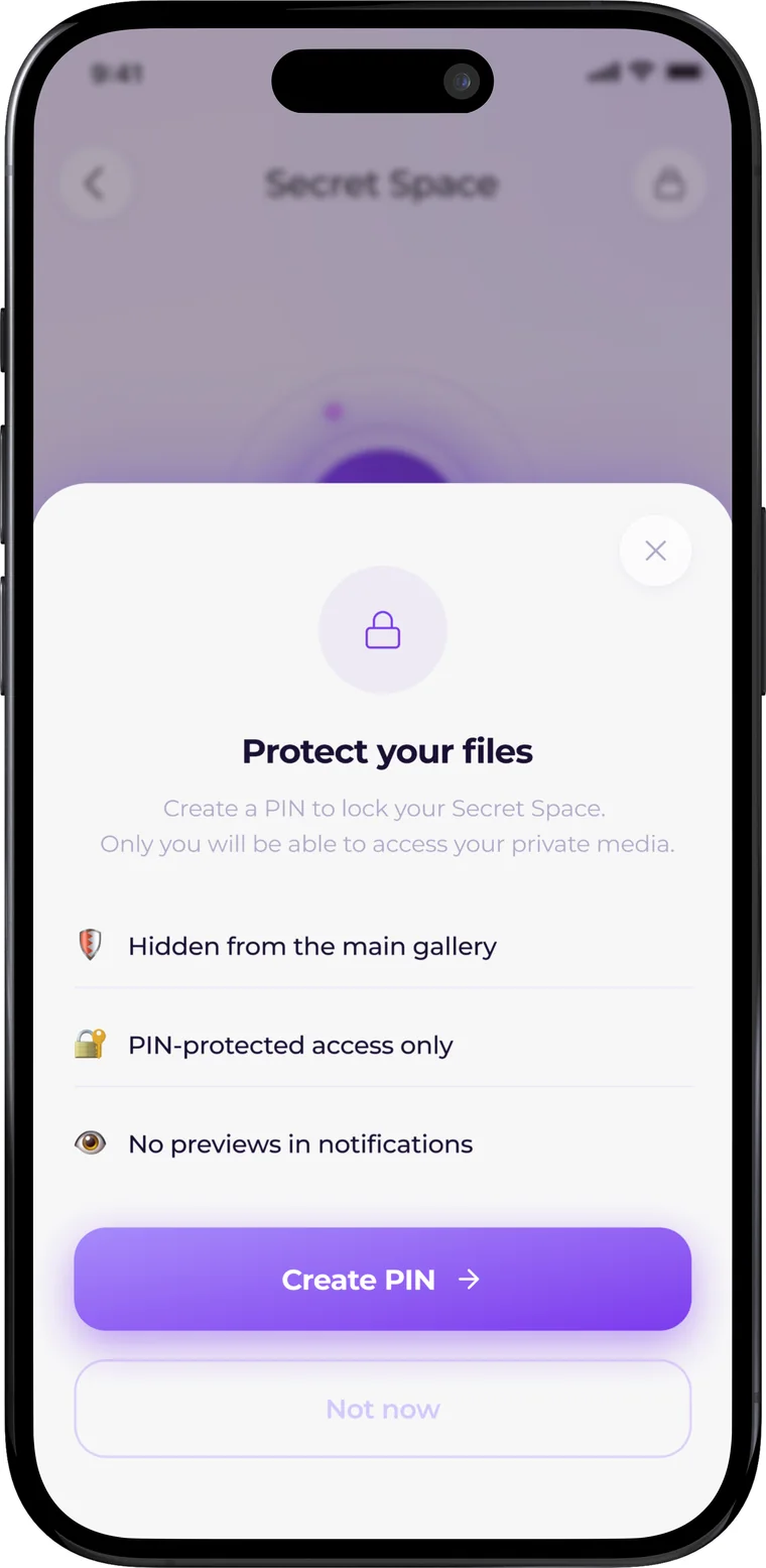 Secret Space PIN protection screen